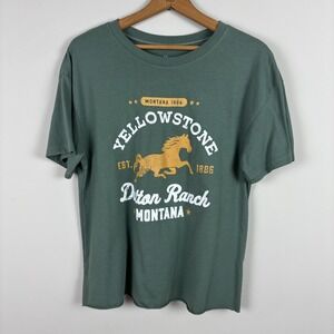 Yellowstone T-Shirt Dutton Ranch Montana Womens Large Green Graphic Tee Casual L